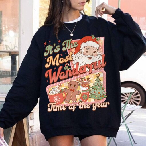 vintage christmas sweatshirt retro santa claus design featuring hot cocoa and gingerbread elements for holiday comfort zdwrw