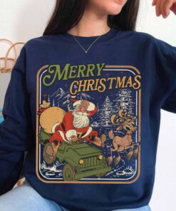 vintage christmas sweatshirt retro santa claus hoodie with christmas tree design for holiday celebrations and festive outfits flfbj