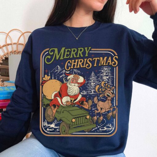 vintage christmas sweatshirt retro santa claus hoodie with christmas tree design for holiday celebrations and festive outfits flfbj