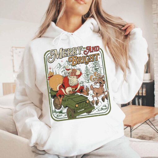 vintage christmas sweatshirt retro santa claus hoodie with family design and classic christmas tree graphic