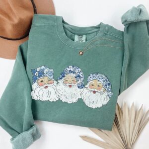 vintage christmas sweatshirt retro santa design blue toile coquette style holiday apparel for women 6m7z6 scaled