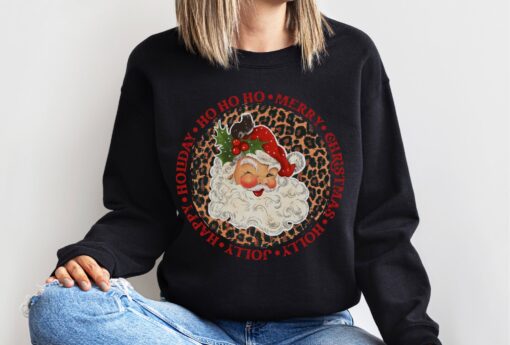 vintage christmas sweatshirt retro santa design with cheetah print for a unique holiday look and comfortable fit jfioa