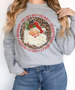 vintage christmas sweatshirt retro santa design with cheetah print for a unique holiday look and comfortable fit xdqco