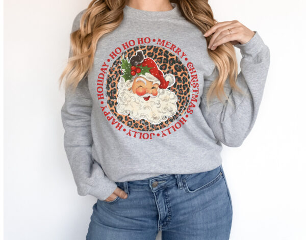 vintage christmas sweatshirt retro santa design with cheetah print for a unique holiday look and comfortable fit