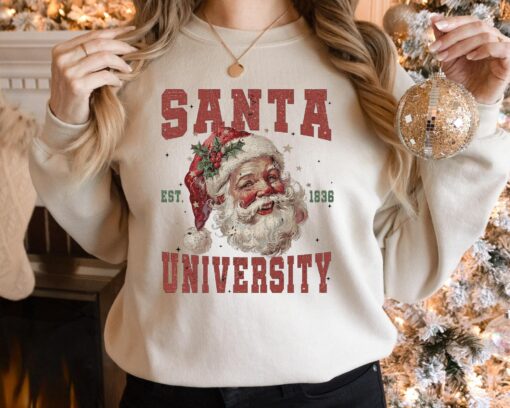 vintage christmas sweatshirt retro santa university design comfortable fit for women mqbcm