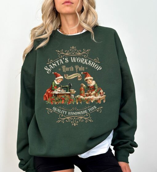 vintage christmas sweatshirt santa workshop design retro style nostalgic christmas shirt for holiday celebrations and festive gatherings 3i2as