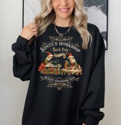 vintage christmas sweatshirt santa workshop design retro style nostalgic christmas shirt for holiday celebrations and festive gatherings xnysy