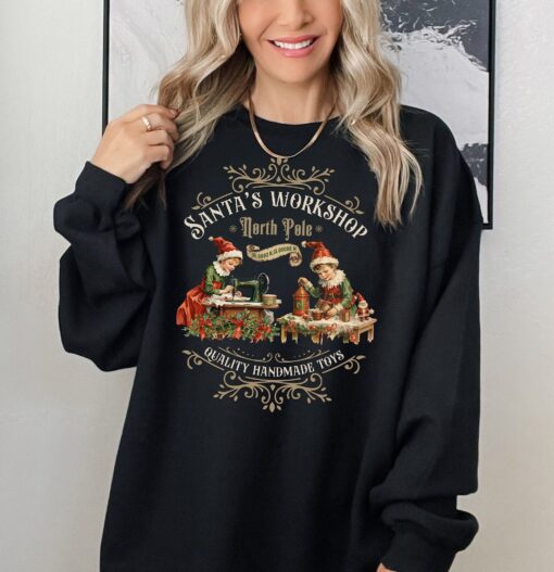 vintage christmas sweatshirt santa workshop design retro style nostalgic christmas shirt for holiday celebrations and festive gatherings