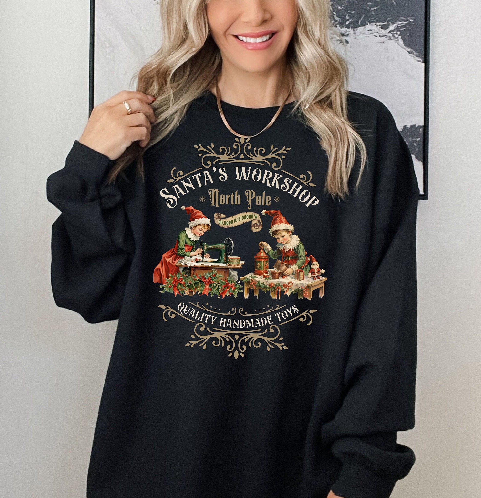 Vintage Christmas Sweatshirt Santa Workshop Design Retro Style Nostalgic Christmas Shirt for Holiday Celebrations and Festive Gatherings 6 vintage christmas sweatshirt santa workshop design retro style nostalgic christmas shirt for holiday celebrations and festive gatherings