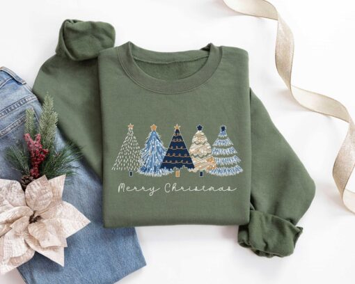 vintage christmas sweatshirt tis the season design with cake tree print for women holiday apparel