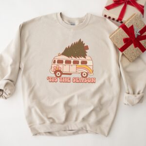 vintage christmas sweatshirt tis the season hippie camper crewneck retro design for women comfortable holiday apparel r7l5g