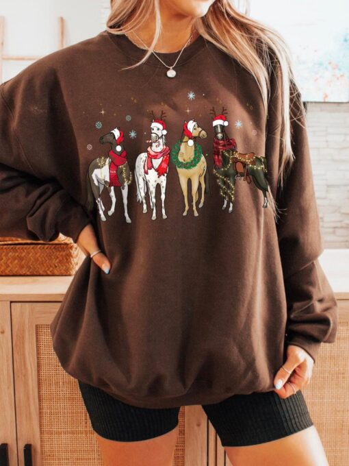 vintage christmas sweatshirt unisex crewneck with country horses design for festive season casual wear 1nedj