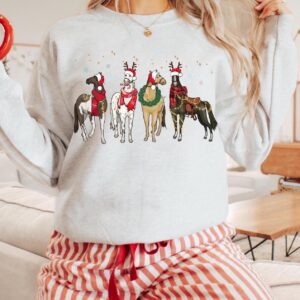 vintage christmas sweatshirt unisex crewneck with country horses design for festive season casual wear bbph7