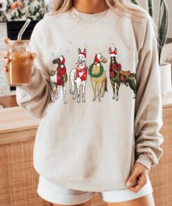 vintage christmas sweatshirt unisex crewneck with country horses design for festive season casual wear r1ige