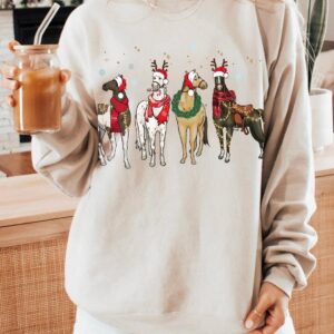 vintage christmas sweatshirt unisex crewneck with country horses design for festive season casual wear r1ige