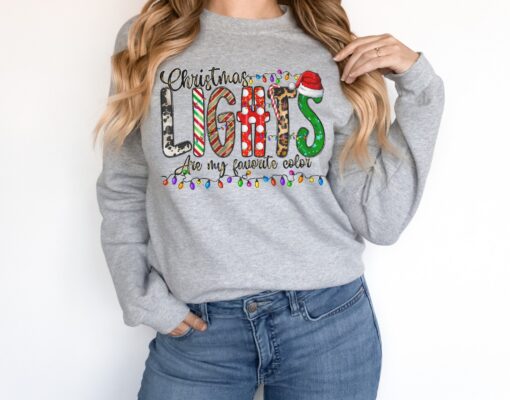 vintage christmas sweatshirt with animal print and lights design for christmas lights lovers and fun holiday celebrations g6map