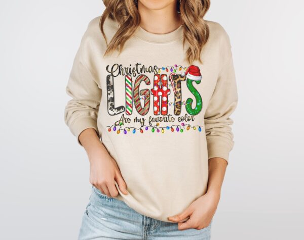 vintage christmas sweatshirt with animal print and lights design for christmas lights lovers and fun holiday celebrations mzpaw