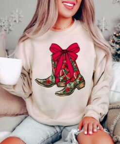 vintage christmas sweatshirt with boot scootin design for western style cowgirl apparel 463h1