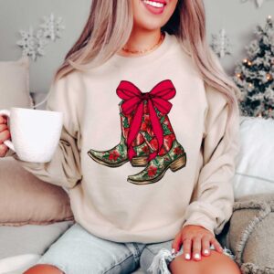 vintage christmas sweatshirt with boot scootin design for western style cowgirl apparel 463h1