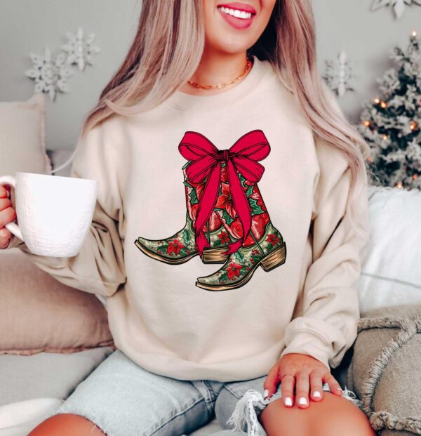 vintage christmas sweatshirt with boot scootin design for western style cowgirl apparel 463h1