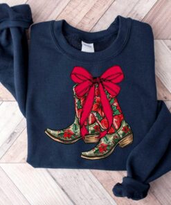 vintage christmas sweatshirt with boot scootin design for western style cowgirl apparel iljd9