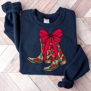 vintage christmas sweatshirt with boot scootin design for western style cowgirl apparel iljd9