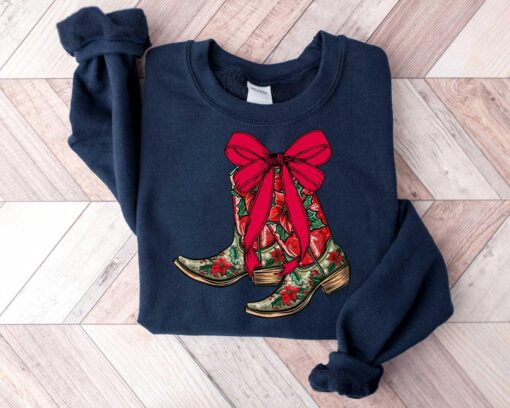 vintage christmas sweatshirt with boot scootin design for western style cowgirl apparel iljd9