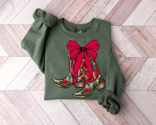 vintage christmas sweatshirt with boot scootin design for western style cowgirl apparel tr42i