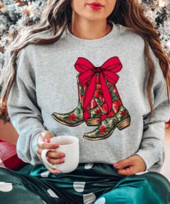 vintage christmas sweatshirt with boot scootin design for western style cowgirl apparel xfllb