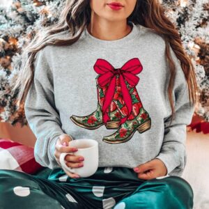 vintage christmas sweatshirt with boot scootin design for western style cowgirl apparel xfllb