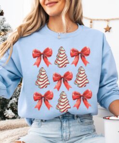 vintage christmas sweatshirt with bow design and christmas tree cake graphic for trendy holiday apparel 0qn0a scaled