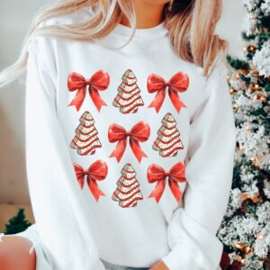 vintage christmas sweatshirt with bow design and christmas tree cake graphic for trendy holiday apparel ism2d scaled