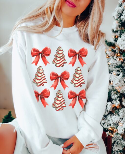 vintage christmas sweatshirt with bow design and christmas tree cake graphic for trendy holiday apparel ism2d scaled