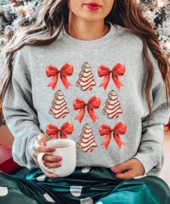 vintage christmas sweatshirt with bow design and christmas tree cake graphic for trendy holiday apparel jqriu scaled