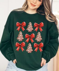 vintage christmas sweatshirt with bow design and christmas tree cake graphic for trendy holiday apparel unqvt scaled