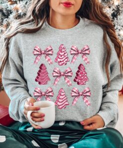 vintage christmas sweatshirt with bow design and pink christmas tree cake print trendy girly style for holiday celebrations 4k3jl scaled