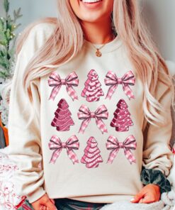 vintage christmas sweatshirt with bow design and pink christmas tree cake print trendy girly style for holiday celebrations 4vrxi scaled