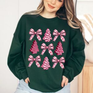 vintage christmas sweatshirt with bow design and pink christmas tree cake print trendy girly style for holiday celebrations yzu5y