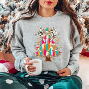 vintage christmas sweatshirt with bow tree design and matching t shirt for holiday celebrations and santa coquette style 27uhl