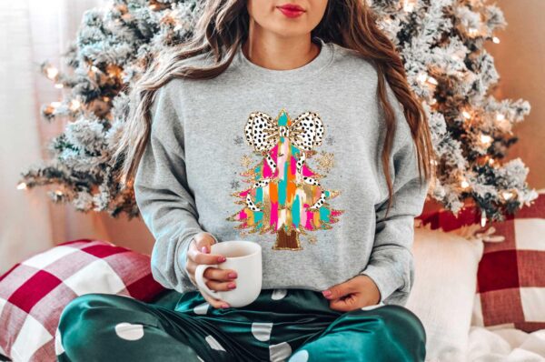 vintage christmas sweatshirt with bow tree design and matching t shirt for holiday celebrations and santa coquette style 27uhl