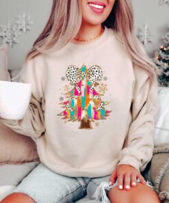 vintage christmas sweatshirt with bow tree design and matching t shirt for holiday celebrations and santa coquette style edexe