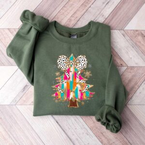 vintage christmas sweatshirt with bow tree design and matching t shirt for holiday celebrations and santa coquette style u60qz