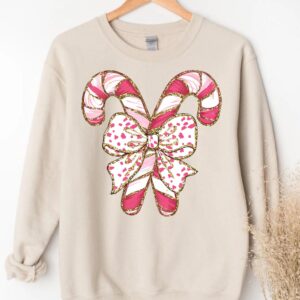 vintage christmas sweatshirt with candy cane design for christmas squad crewneck and pink christmas style hnxye