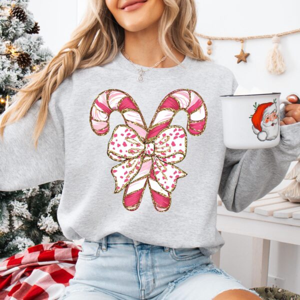 vintage christmas sweatshirt with candy cane design for christmas squad crewneck and pink christmas style wjduf scaled