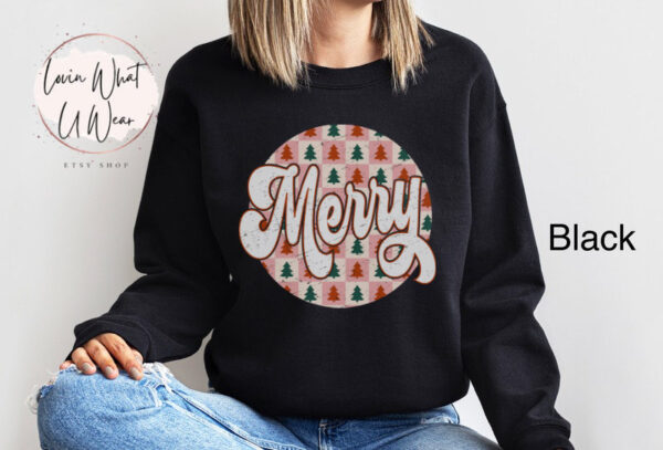 vintage christmas sweatshirt with checkered design featuring merry vintage tree for trendy oversized family holiday apparel o91eg