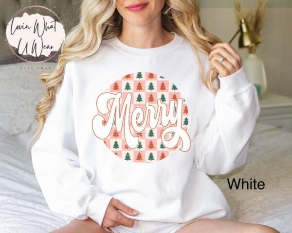 vintage christmas sweatshirt with checkered design featuring merry vintage tree for trendy oversized family holiday apparel rftea