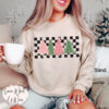 vintage christmas sweatshirt with checkered pink tree design oversized holiday top for winter celebrations and festive outfits 2ujoo