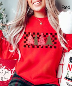 vintage christmas sweatshirt with checkered pink tree design oversized holiday top for winter celebrations and festive outfits fyboh