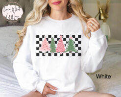 vintage christmas sweatshirt with checkered pink tree design oversized holiday top for winter celebrations and festive outfits utyxz