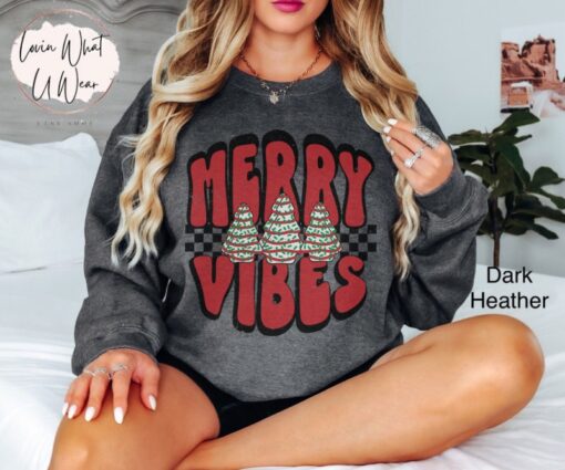 vintage christmas sweatshirt with checkered tree design and merry vibes for oversized holiday comfort and style